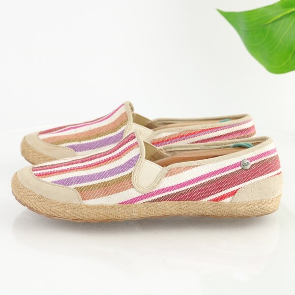 Ugg Womens Delizah Espadrille Shoe Size 8 White Red Striped Canvas Slip On Flat - Picture 7 of 11